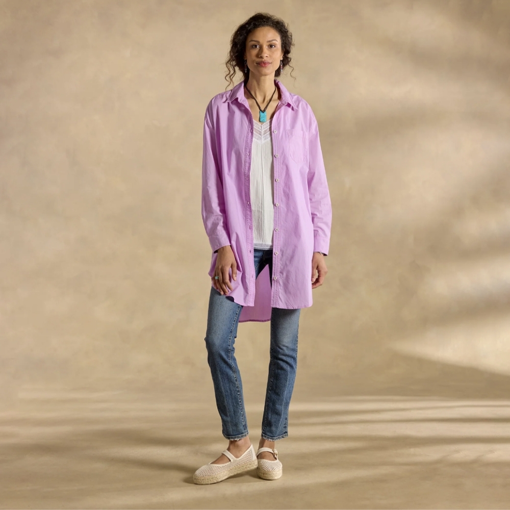 M Sundance Kestrel Tunic Shirt Dress Pockets Lilac Purple Button Shirt Cotton LS